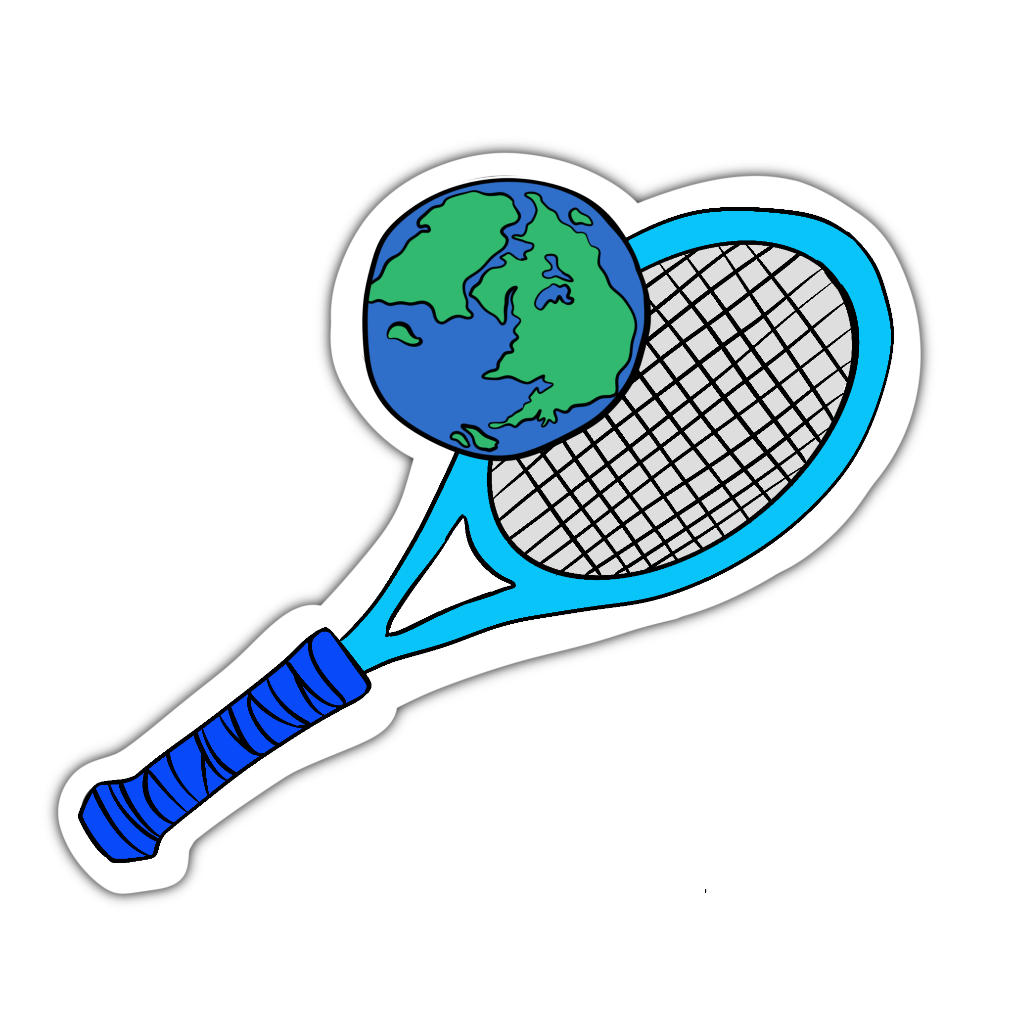Tennis racket hitting planet earth